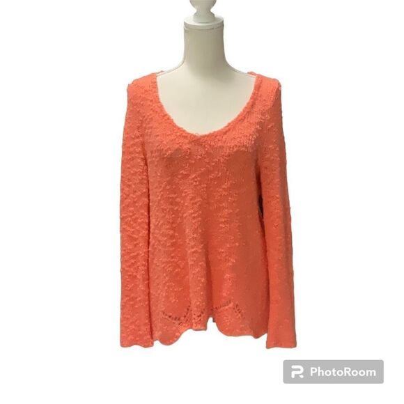 Anthropologie Coral Orange Chunky Sweater Scoop neck Long Sleeve Oversize Small - Picture 1 of 5